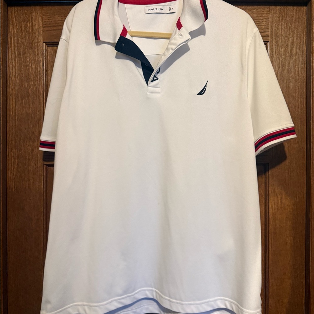 Nautica White Polo with Navy and Red Contrast Trim